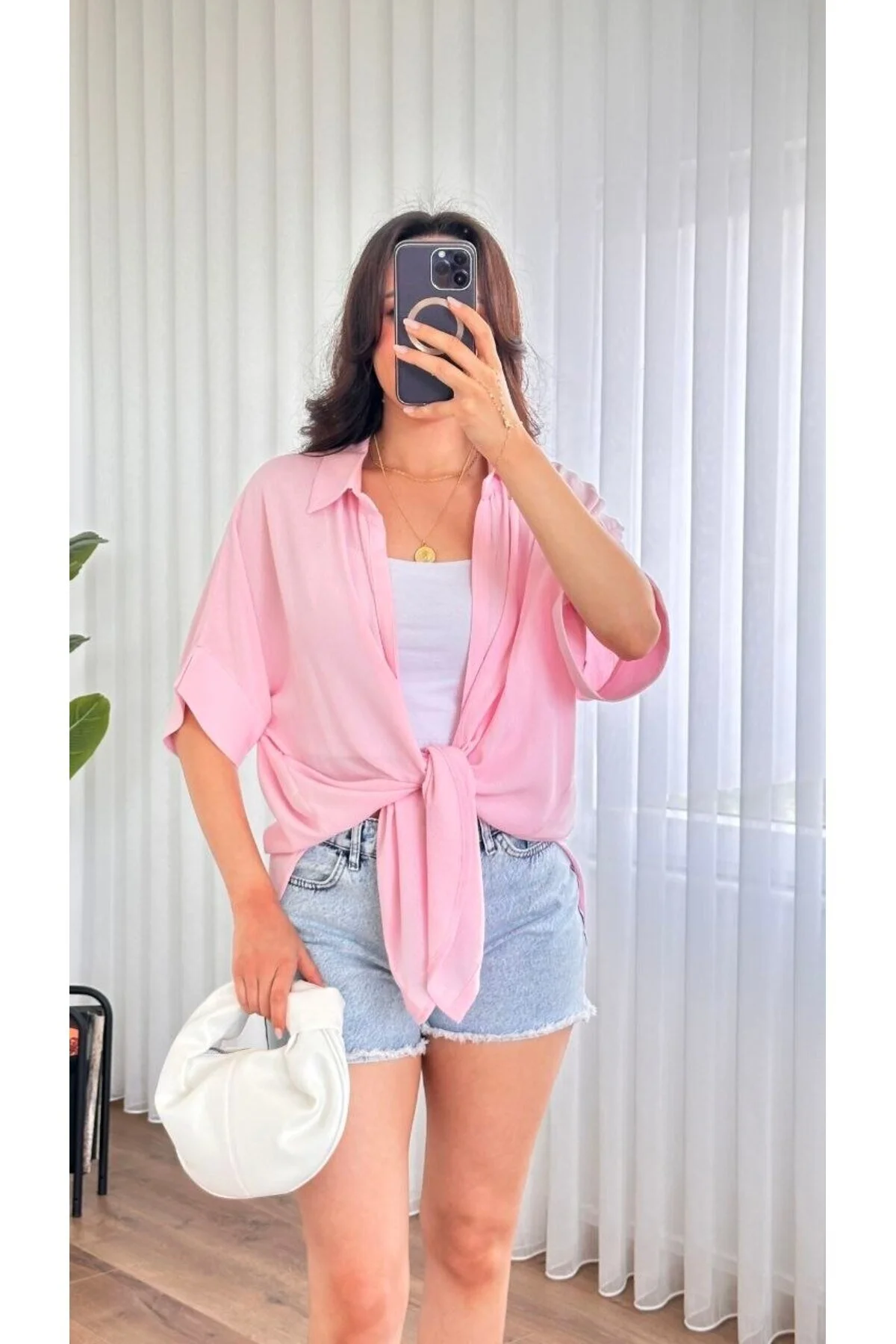 Standart Beden %100 Viskoz Yan Yırtmaçlı Kısa Kollu Kadın Kimono - Pembe / Standart